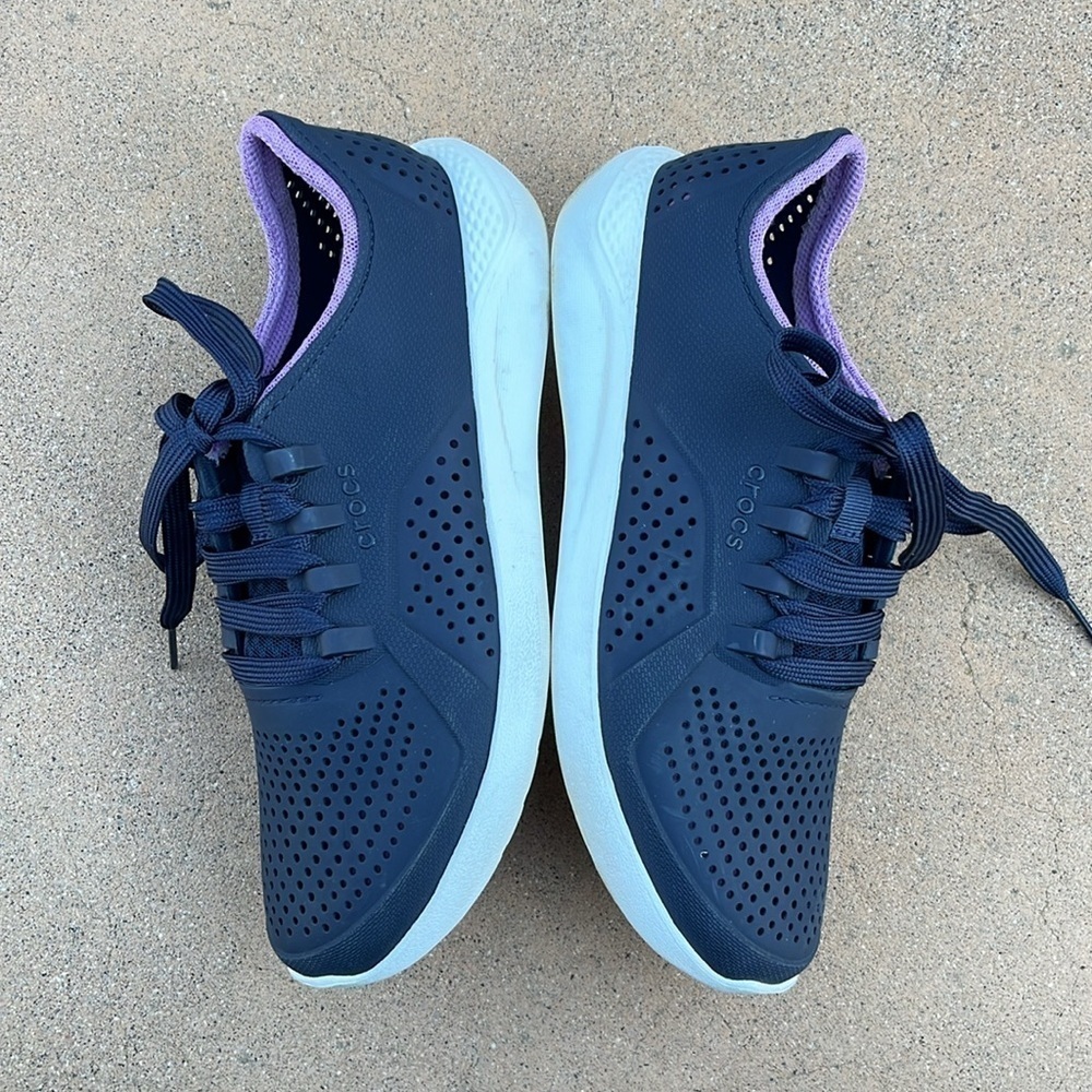 Crocs Lace Up Shoes Lite Ride Navy Blue Women’s Size 8 Sneakers Travel - Picture 10 of 10